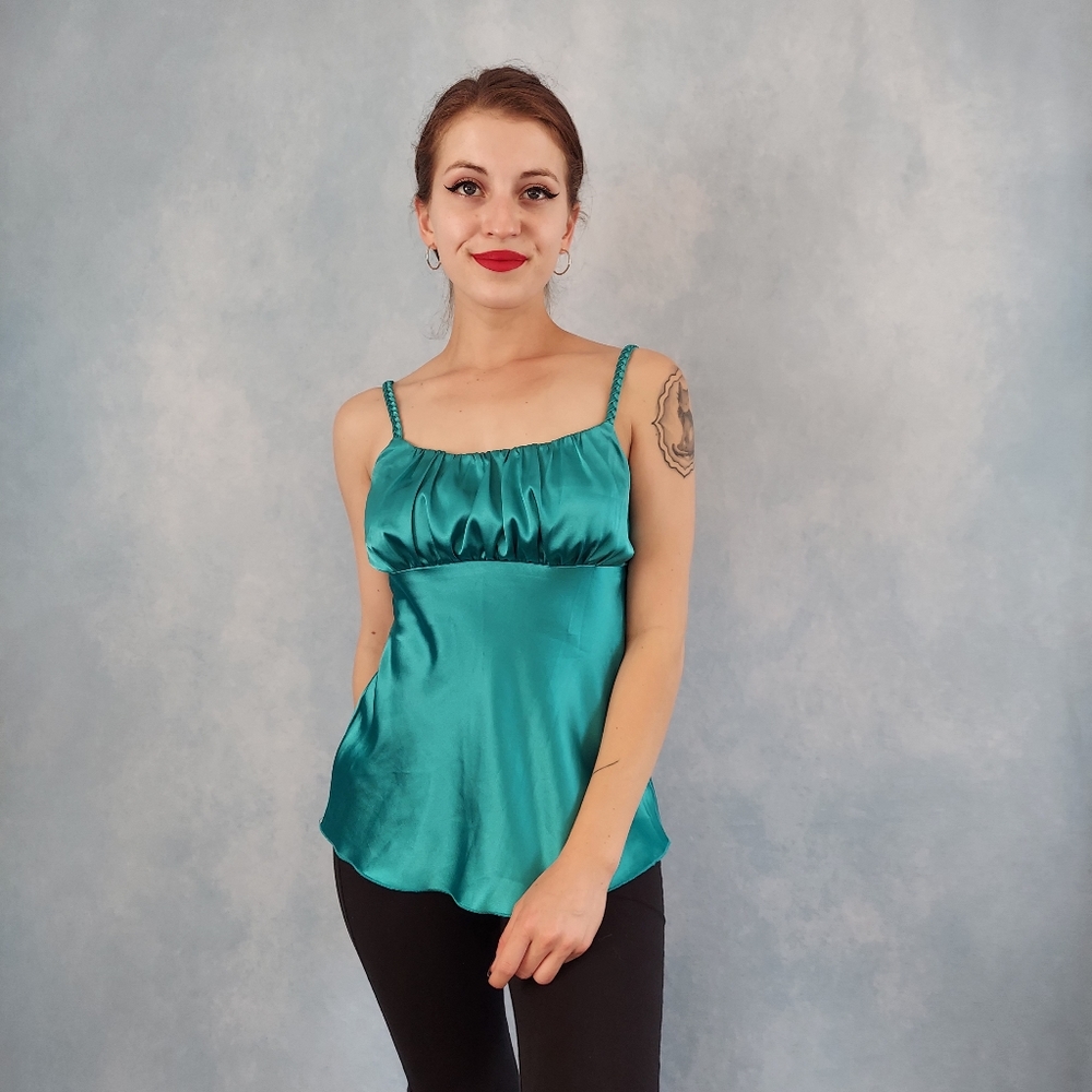 Vintage turquoise silk IZ Byer top
